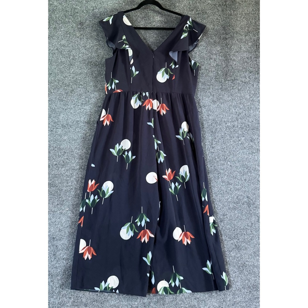 Ann Taylor Factory Jumpsuit Women 14 Navy Floral Flutter Sleeve New Without Tags